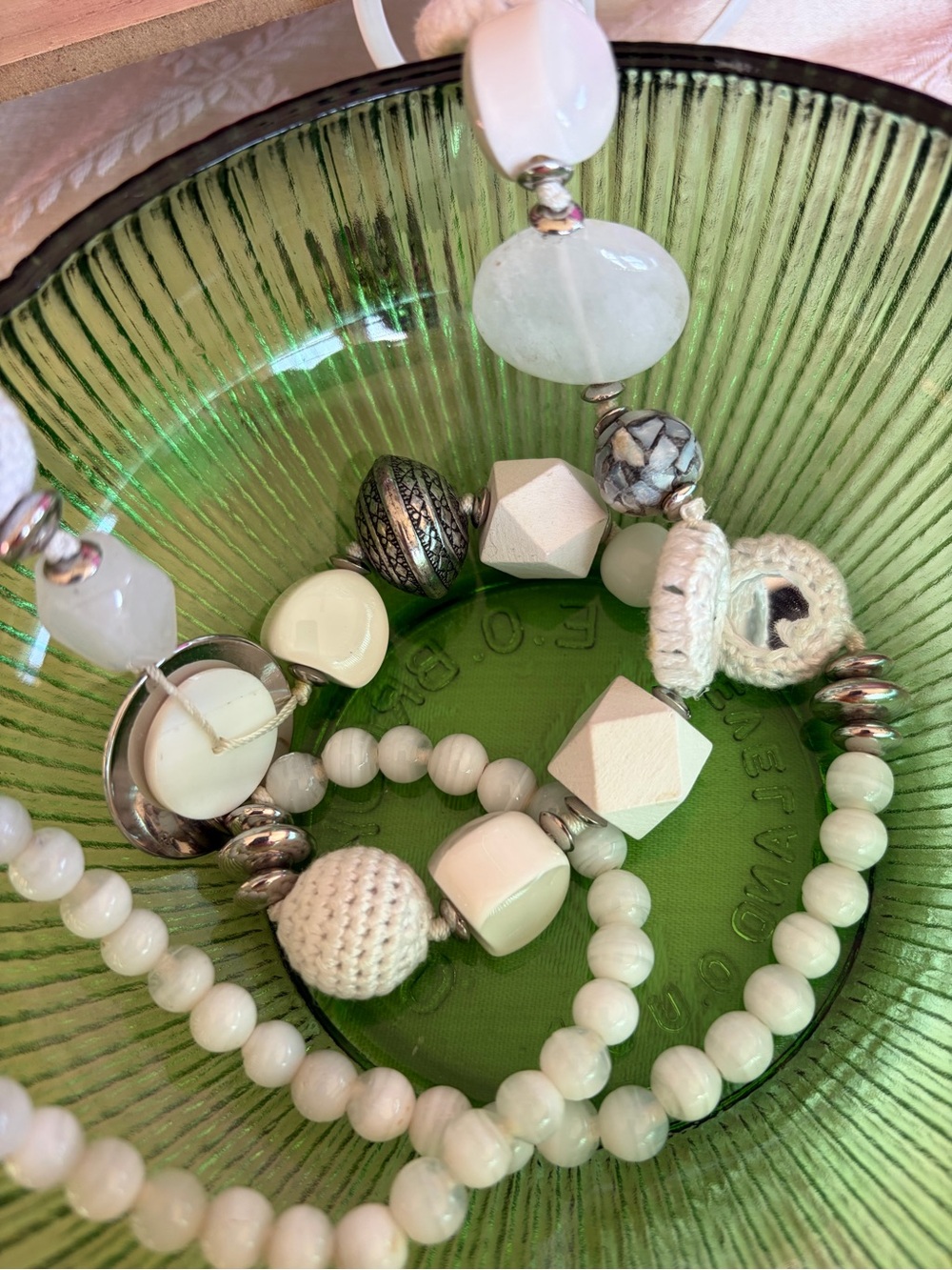 Chico’s Long White Mixed Bead Statement Necklace EUC - Picture 5 of 8